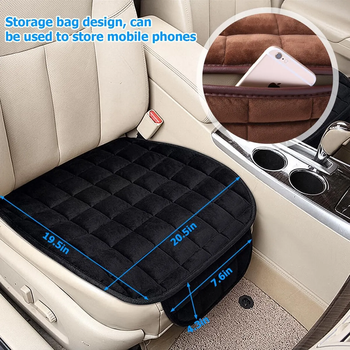 2PCS Car Seat Cushion, Automotive Breathable Comfort Memory Foam Thin Driver Seat Pad with Non-Slip Rubber Bottom & Storage Pouch, Universal for Vehicle Truck Van SUV Office Chair (Black)