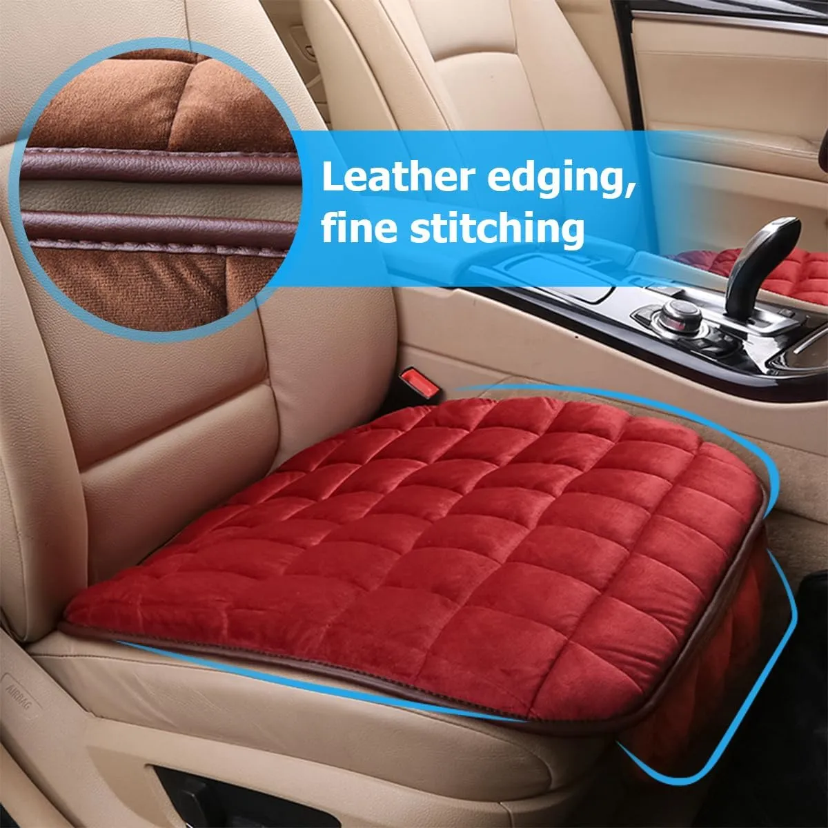 2PCS Car Seat Cushion, Automotive Breathable Comfort Memory Foam Thin Driver Seat Pad with Non-Slip Rubber Bottom & Storage Pouch, Universal for Vehicle Truck Van SUV Office Chair (Red)