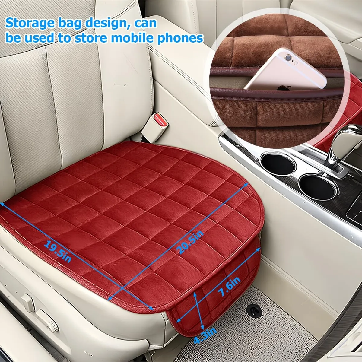2PCS Car Seat Cushion, Automotive Breathable Comfort Memory Foam Thin Driver Seat Pad with Non-Slip Rubber Bottom & Storage Pouch, Universal for Vehicle Truck Van SUV Office Chair (Red)