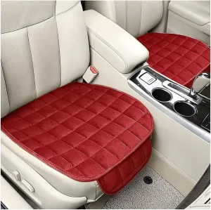2PCS Car Seat Cushion, Automotive Breathable Comfort Memory Foam Thin Driver Seat Pad with Non-Slip Rubber Bottom & Storage Pouch, Universal for Vehicle Truck Van SUV Office Chair (Red)