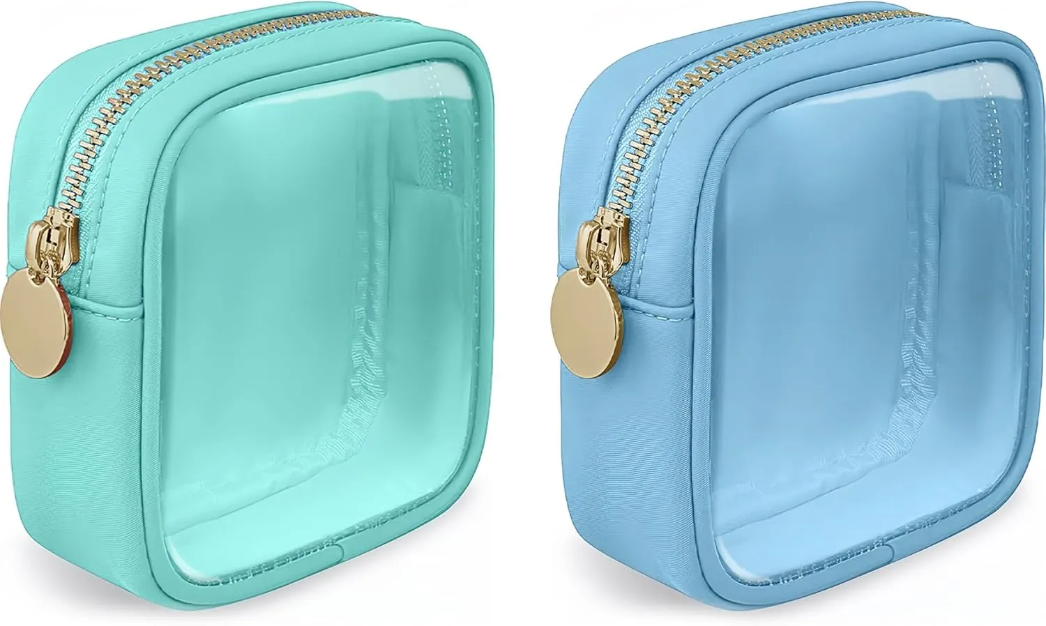 2PCS Clear Makeup Bag for Purse, Mini Cosmetic Bag for Women PVC Travel Toiletry Zipper Pouch Transparent PVC & Nylon Coin Pouch for Women Men (Mint&Blue)