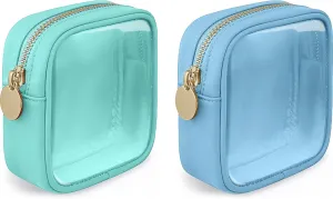 2PCS Clear Makeup Bag for Purse, Mini Cosmetic Bag for Women PVC Travel Toiletry Zipper Pouch Transparent PVC & Nylon Coin Pouch for Women Men (Mint&Blue)