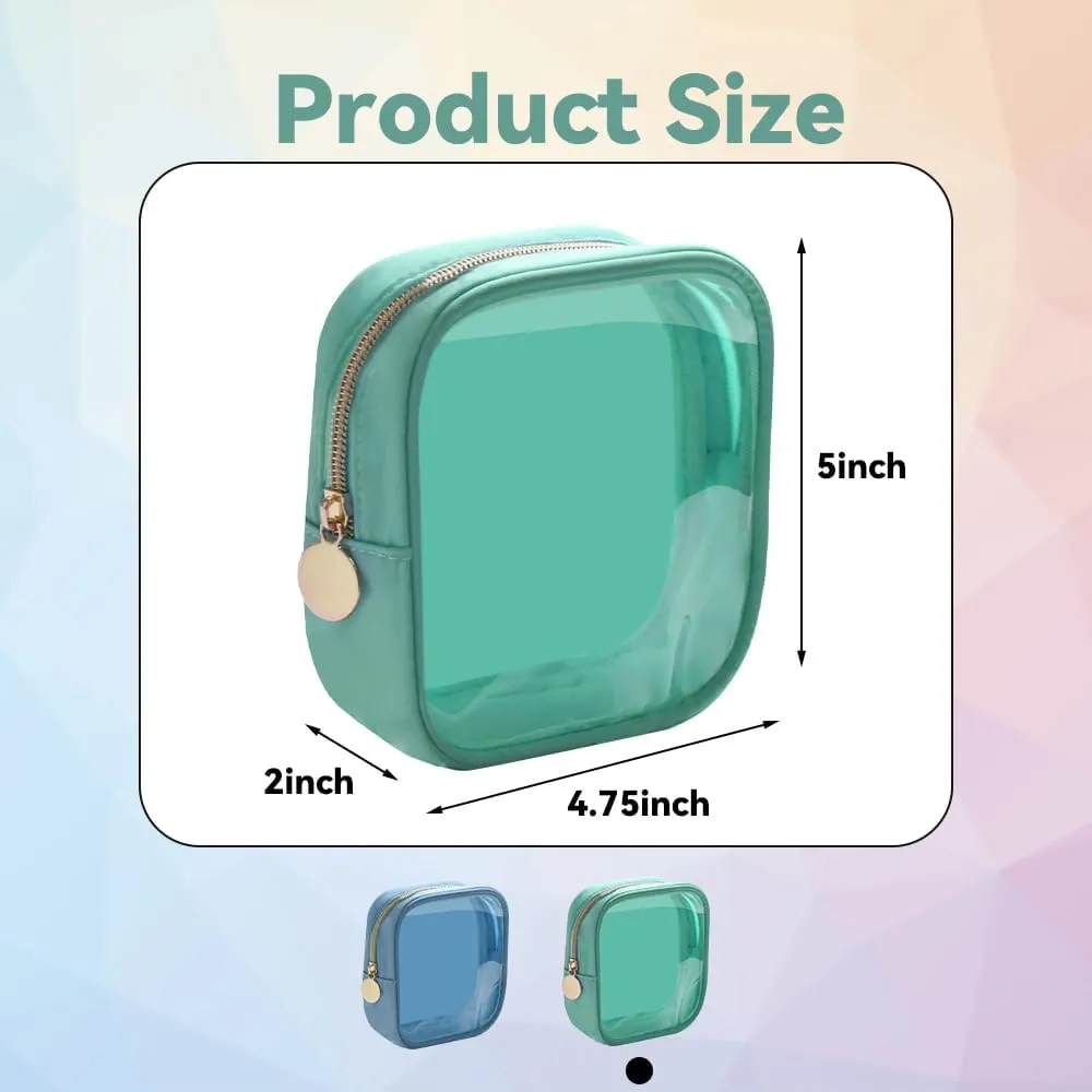 2PCS Clear Makeup Bag for Purse, Mini Cosmetic Bag for Women PVC Travel Toiletry Zipper Pouch Transparent PVC & Nylon Coin Pouch for Women Men (Mint&Blue)