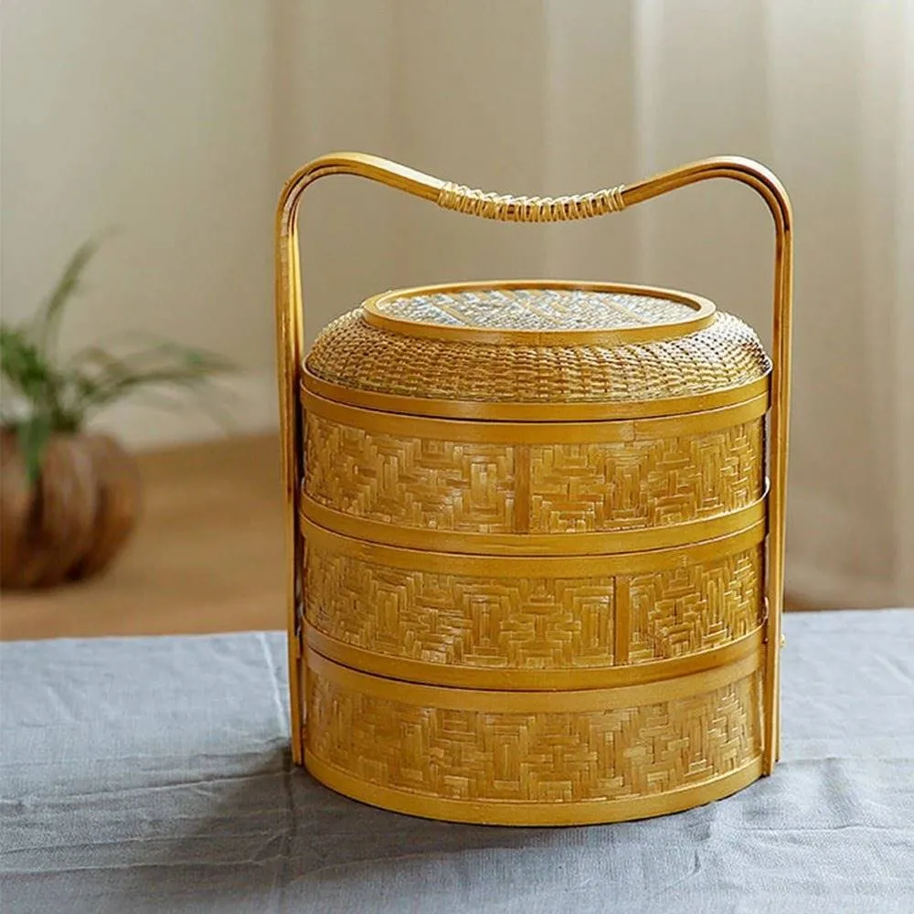 3-Tier Handwoven Bamboo Basket - Versatile Organizer