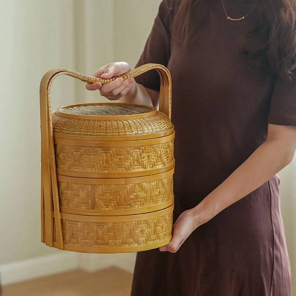 3-Tier Handwoven Bamboo Basket - Versatile Organizer