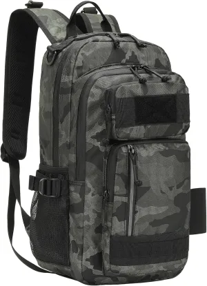 30L Hiking Backpack for Men, Waterproof Rucksack Every Day Carry Daypack Attachments Adapter Strap, Bookbag Leather Film for Camping Trekking Hunting Hiking, Army Green Camouflage