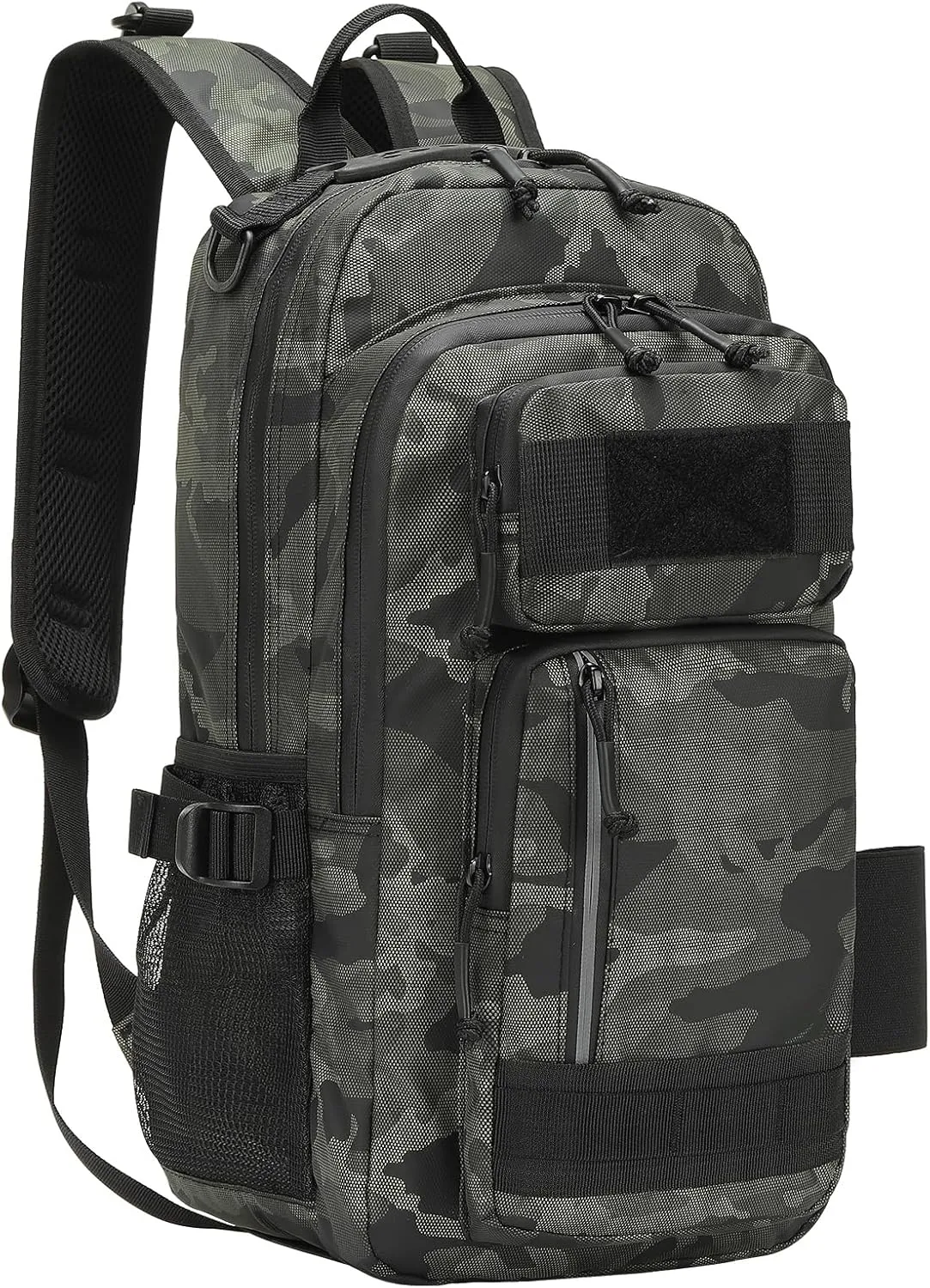30L Hiking Backpack for Men, Waterproof Rucksack Every Day Carry Daypack Attachments Adapter Strap, Bookbag Leather Film for Camping Trekking Hunting Hiking, Army Green Camouflage