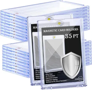 35-Pack Magnetic Card Holder for Trading Cards, 35pt Ultra Clear One Touch Card Holder, U-V Protector Hard Plastic Card Sleeves, Display Cases for Baseball Cards, Game Cards, Sports Cards