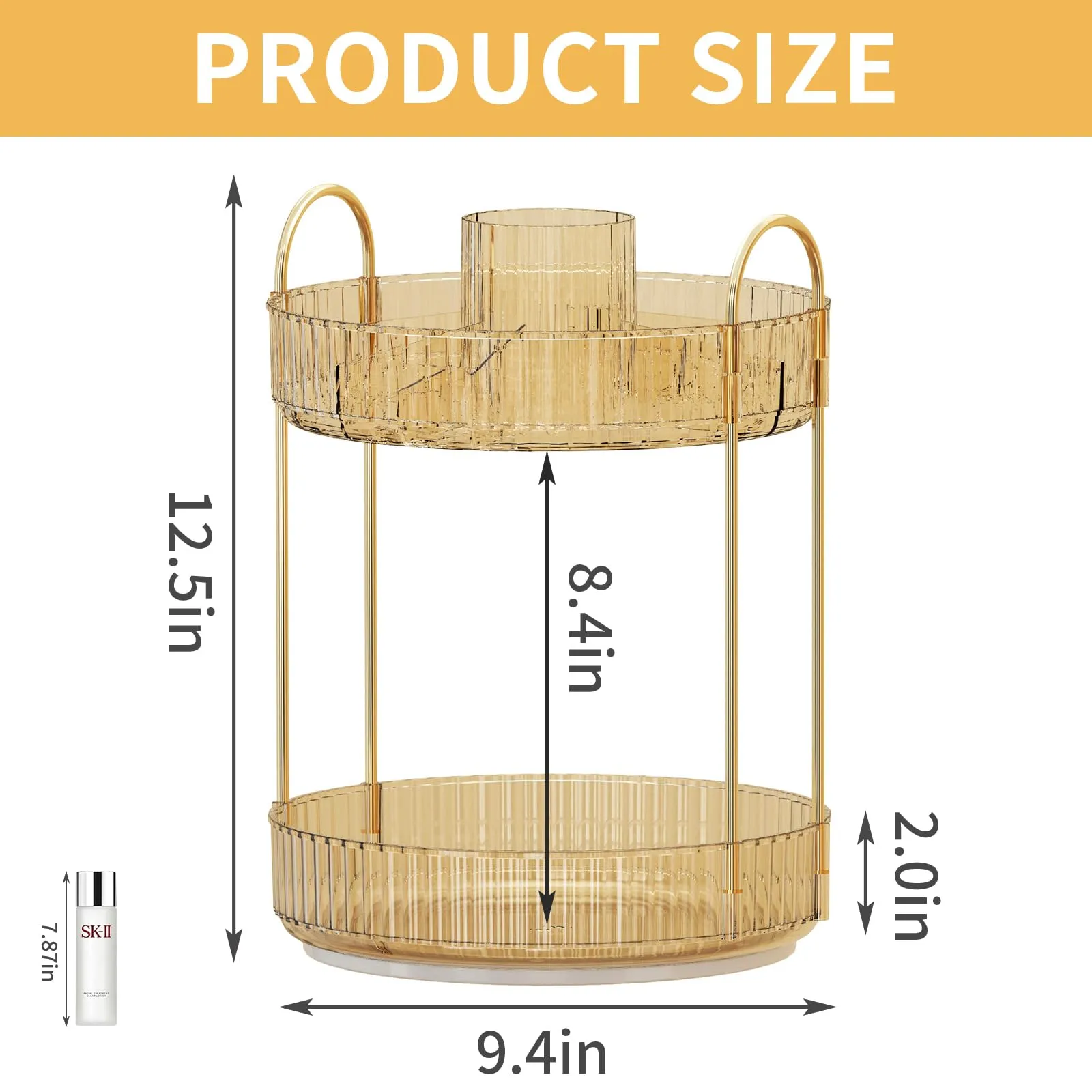 360 Rotating Makeup Organizer - Large-Capacity Skincare & Makeup Storage with 2-Tier Perfume Organizers, Cosmetic Dresser & Makeup Brush Holder - Fits Bedroom, Bathroom, Vanity Shelf & Countertop