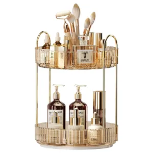 360 Rotating Makeup Organizer - Large-Capacity Skincare & Makeup Storage with 2-Tier Perfume Organizers, Cosmetic Dresser & Makeup Brush Holder - Fits Bedroom, Bathroom, Vanity Shelf & Countertop