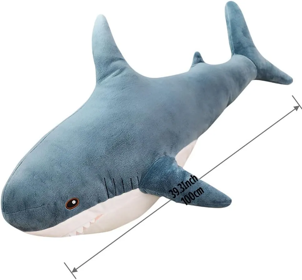 39.3-Inch SharkPlush Toy Giant SharkStuffed Animal Soft SharkPillow Cushion Shark Plush Pillow Chubby Stuffed Shark Toy Bedtime Gift Throw Pillow for Home Room Décor Kids