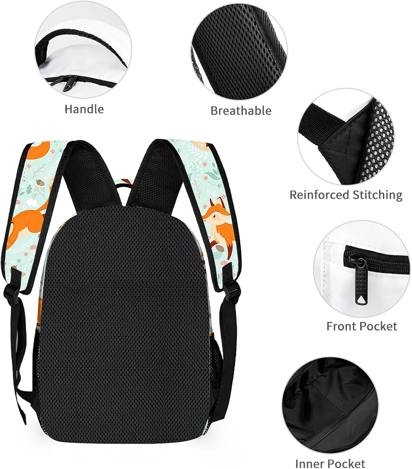 3pcs Cartoon Jungle Fox Backpack Set, Multi-functional Laptop Bag 17in Water Resistant Travel Daypack, Large Capacity Double Shoulder Backpack With Lunch Bag (Cartoon Jungle Fox