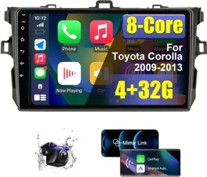 4 32G 8 Core Android Car Radio Stereo for Toyota Corolla 2009 2010 2011 2012 2013 with Wireless CarPlay/Android Auto, 9 Inch HD Touchscreen Car Radio with AM/FM/RDS Backup Camera WiFi