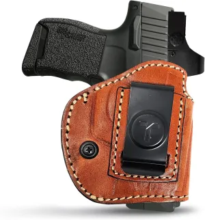 4 in 1 Multi Position IWB/OWB Leather Holster Optic Ready. Fits for Sig Sauer P365 / P365 XL Glock 42 43 - Concealed Urban Carry Gun Leather Holster for Pistols