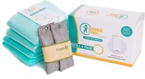 4-Pack Diaper Refill Liners for Use with PLUS-Size Diaper Pails – Compatible Disposable Liners with Charcoal Smell Eliminators