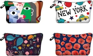4 Pieces Set Makeup Bags Cute Cosmetic Pouch Allover Print Travel Zipper Cosmetic Organizer Stylish Toiletry Bag for Women Supplies 4pcs Bulk