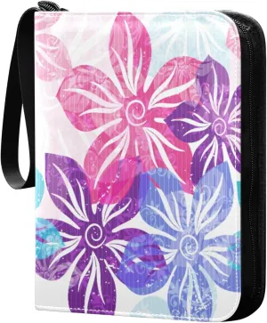 4 Pocket Card Binder with 50 Removable Sleeves Colorful Flowers Trading Card Binder Collector Card Album for 400 Game Sports Cards