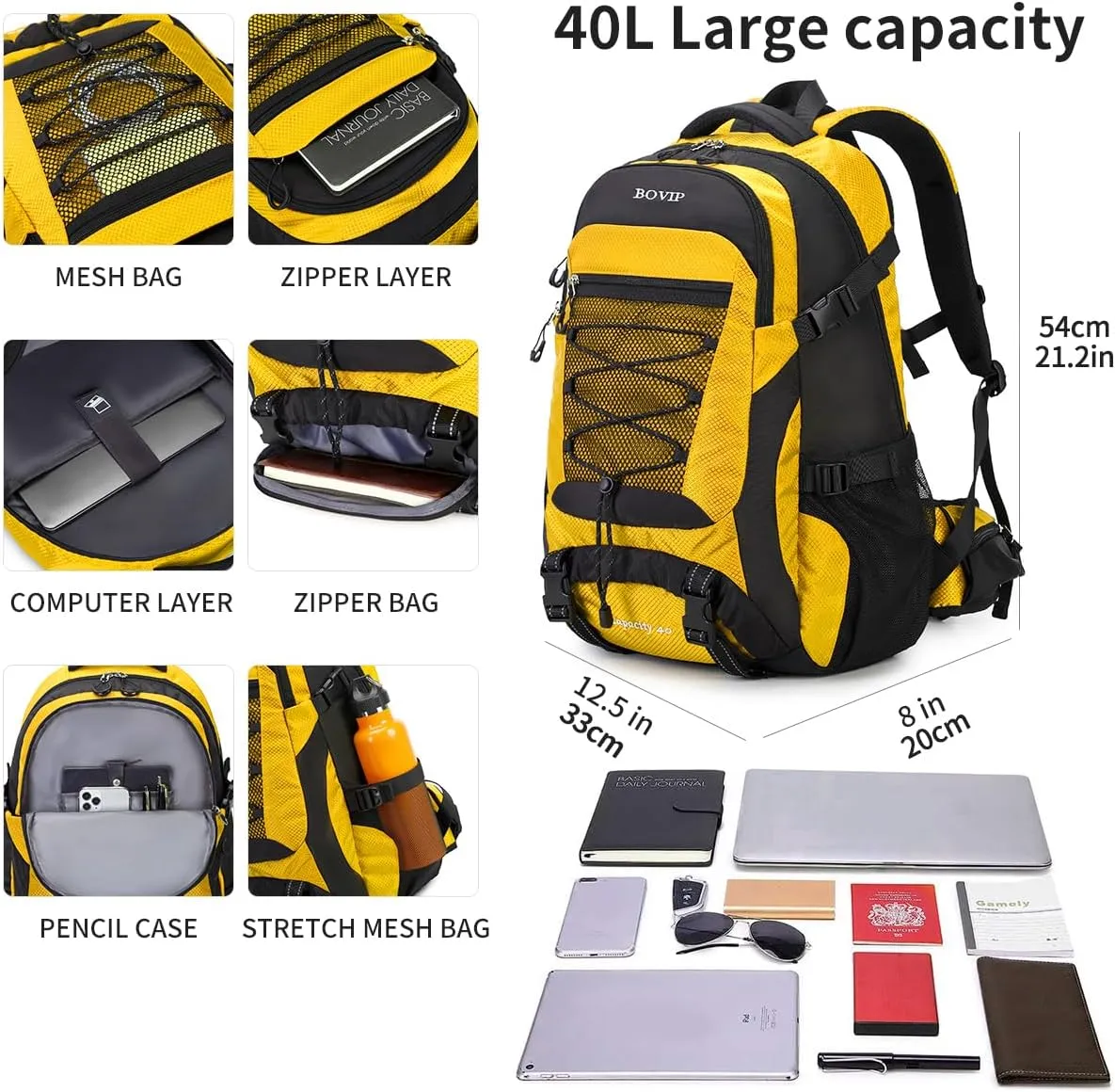 40L Hiking Backpack Waterproof Lightweight Daypack Travel Sports Camping Backpack for Men Women