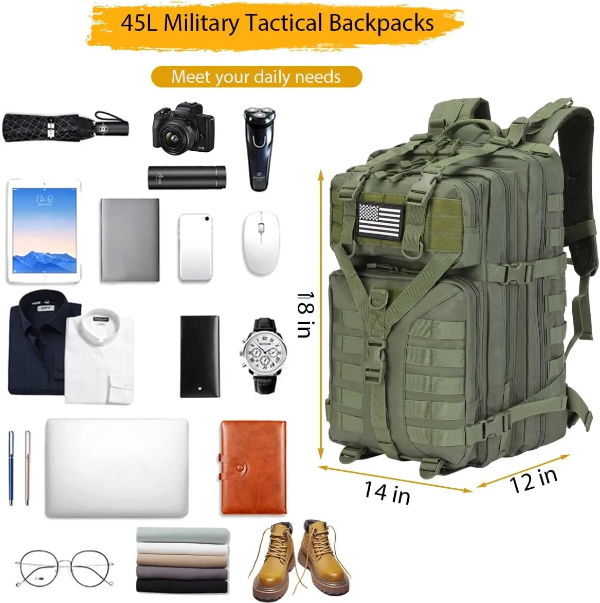 45L Military Tactical Backpack Large 3 Day Assault Pack Army Bug Out Bag Rucksack Backpack Molle Bag Backpacks
