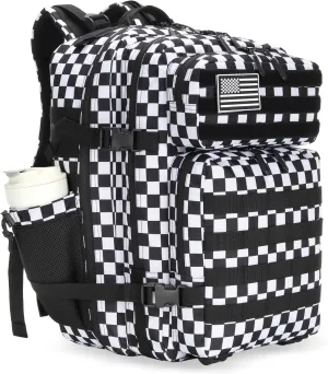 45L Tactical Assault Backpack 3 day assault pack with Molle Waterproof backpack Rucksack for Tactical Backpacks (Black and white check)