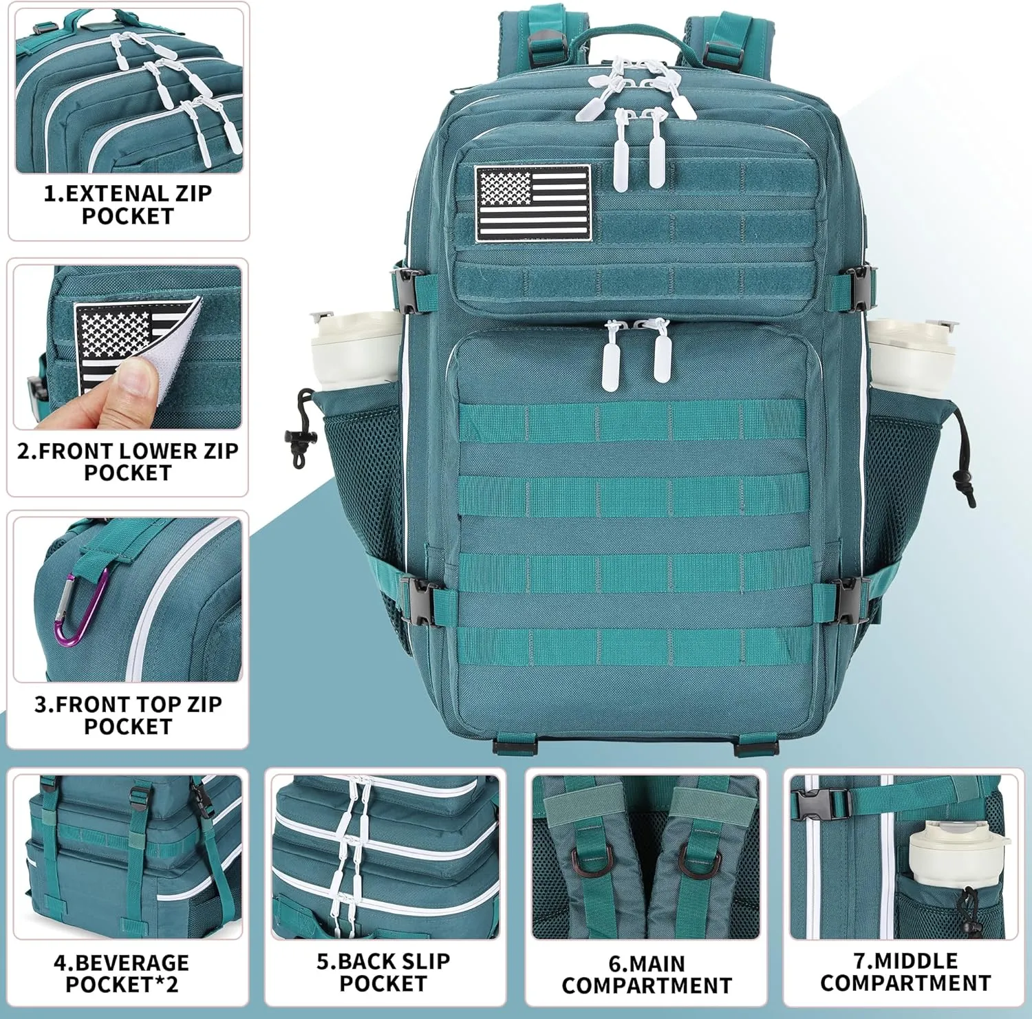 45L Tactical Assault Backpack 3 day assault pack with Molle Waterproof backpack Rucksack for Tactical Backpacks (Blackish Green)
