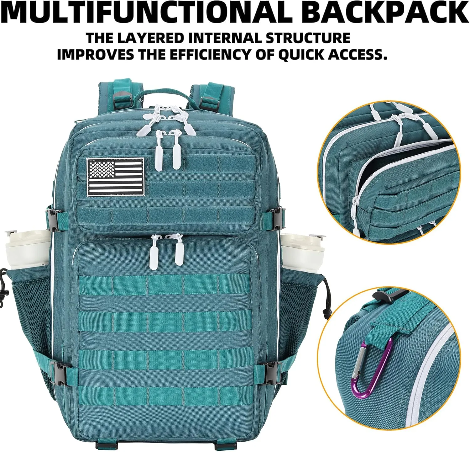 45L Tactical Assault Backpack 3 day assault pack with Molle Waterproof backpack Rucksack for Tactical Backpacks (Blackish Green)