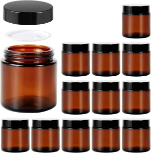 4oz Jars with Lids, Hoa Kinh 12 Pack Amber Glass Jars with Lids Empty Cosmetic Containers Round Airtight Glass Jar with Inner Liners and black Lid for Storing Lotions, Powders, and Ointments