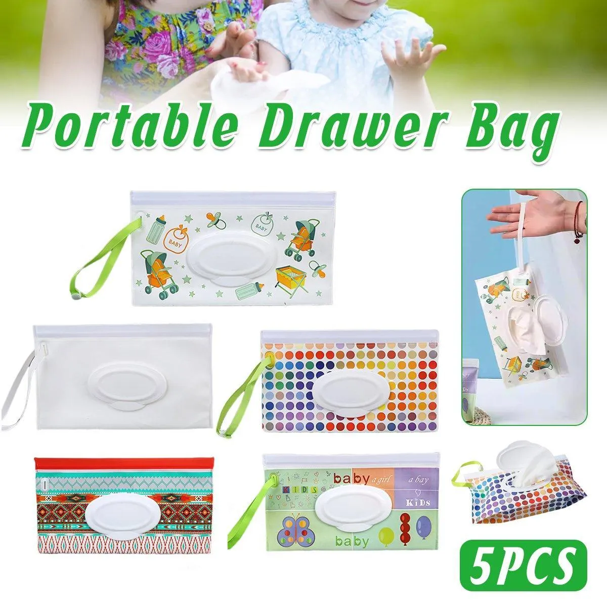 5PCS Dispenser Travel Wet Wipe Bag Pouch Baby Care Portable Tissue Case Holder