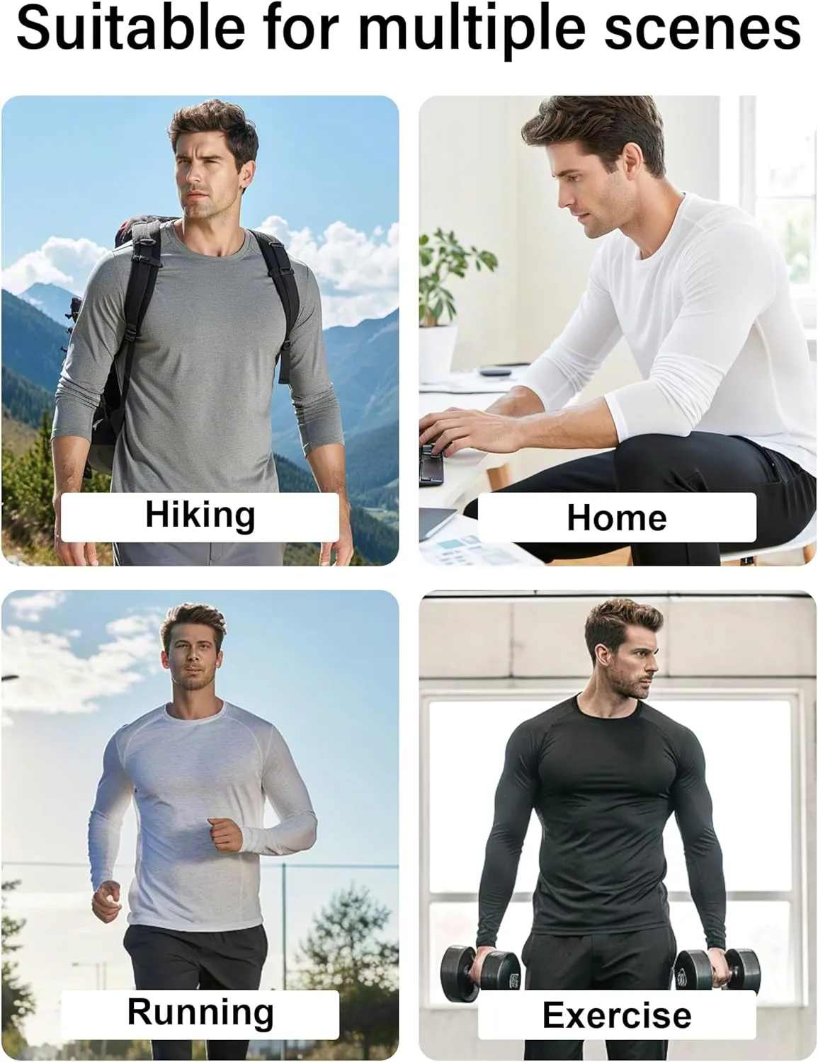 6 Pack Men's Quick Dry Long Sleeve Shirts UPF 50  UV Sun Protection SPF Shirt Moisture Wicking T-Shirt for Casual Workout