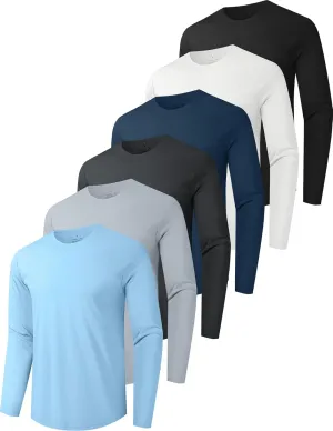 6 Pack Men's Quick Dry Long Sleeve Shirts UPF 50  UV Sun Protection SPF Shirt Moisture Wicking T-Shirt for Casual Workout