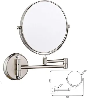 8-Inch Two-Sided Swivel Wall Mounted Makeup Mirror - 3X Magnification Extending Folding Design Nickel Finish Drilling/No Drilling Options Cosmetic Mirror