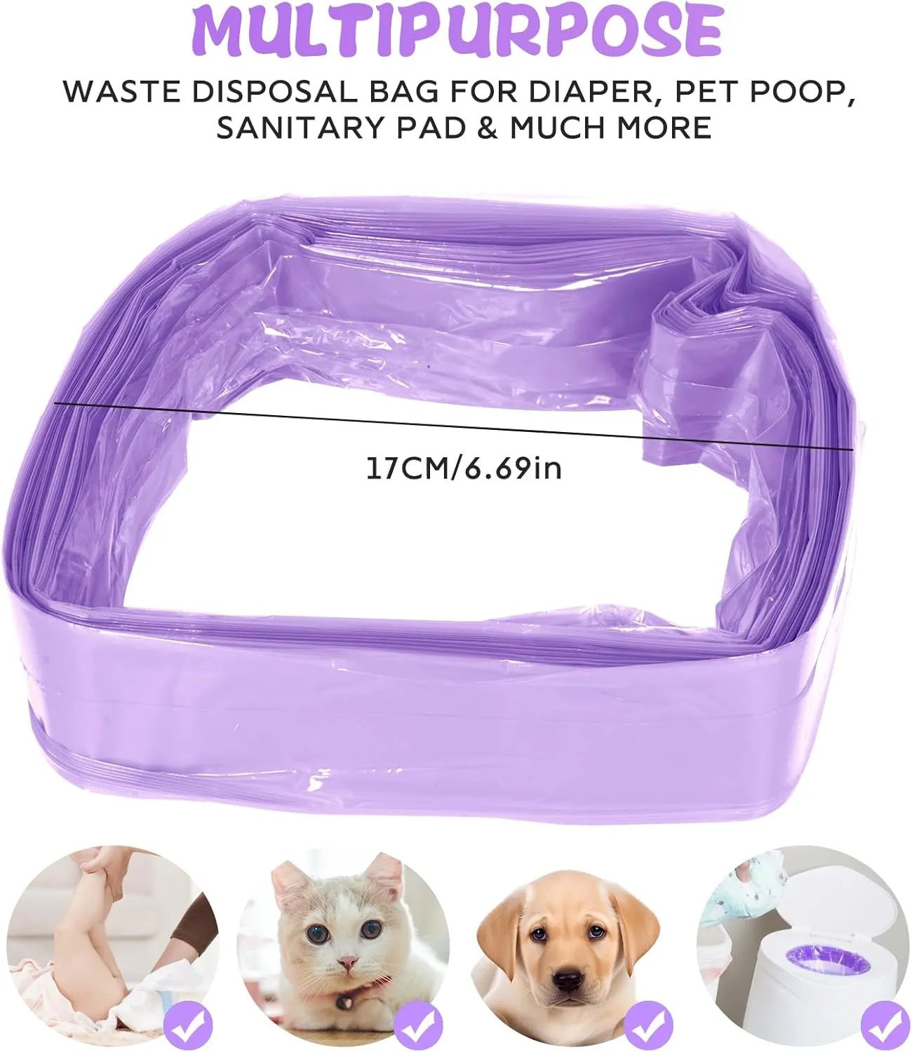 8 Pack Diaper Pail Bags Refill,Suitable for Genie Pail&Munchkin Pail and Angelcare Pail, (the Cartridge Is Not Included) With Lemon Fragrance (purple) Genie Diaper Pail Refill Bags