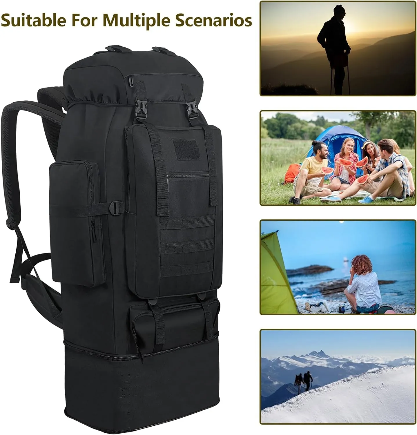 80L 100 Liters Camping Hiking Military Tactical Backpack,Water Resistant Large Travel Daypacks Outdoor MOLLE Rucksack