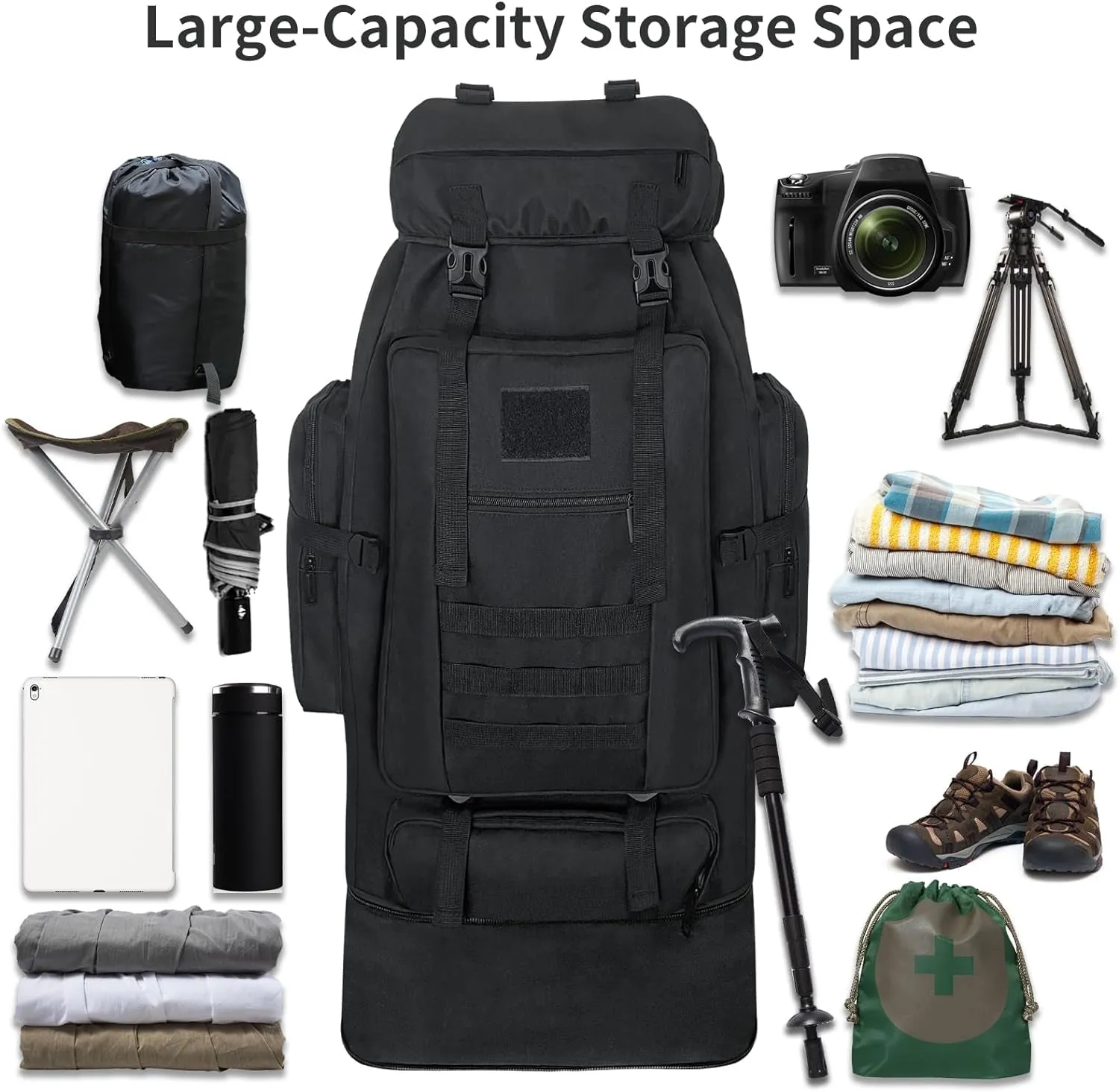 80L 100 Liters Camping Hiking Military Tactical Backpack,Water Resistant Large Travel Daypacks Outdoor MOLLE Rucksack