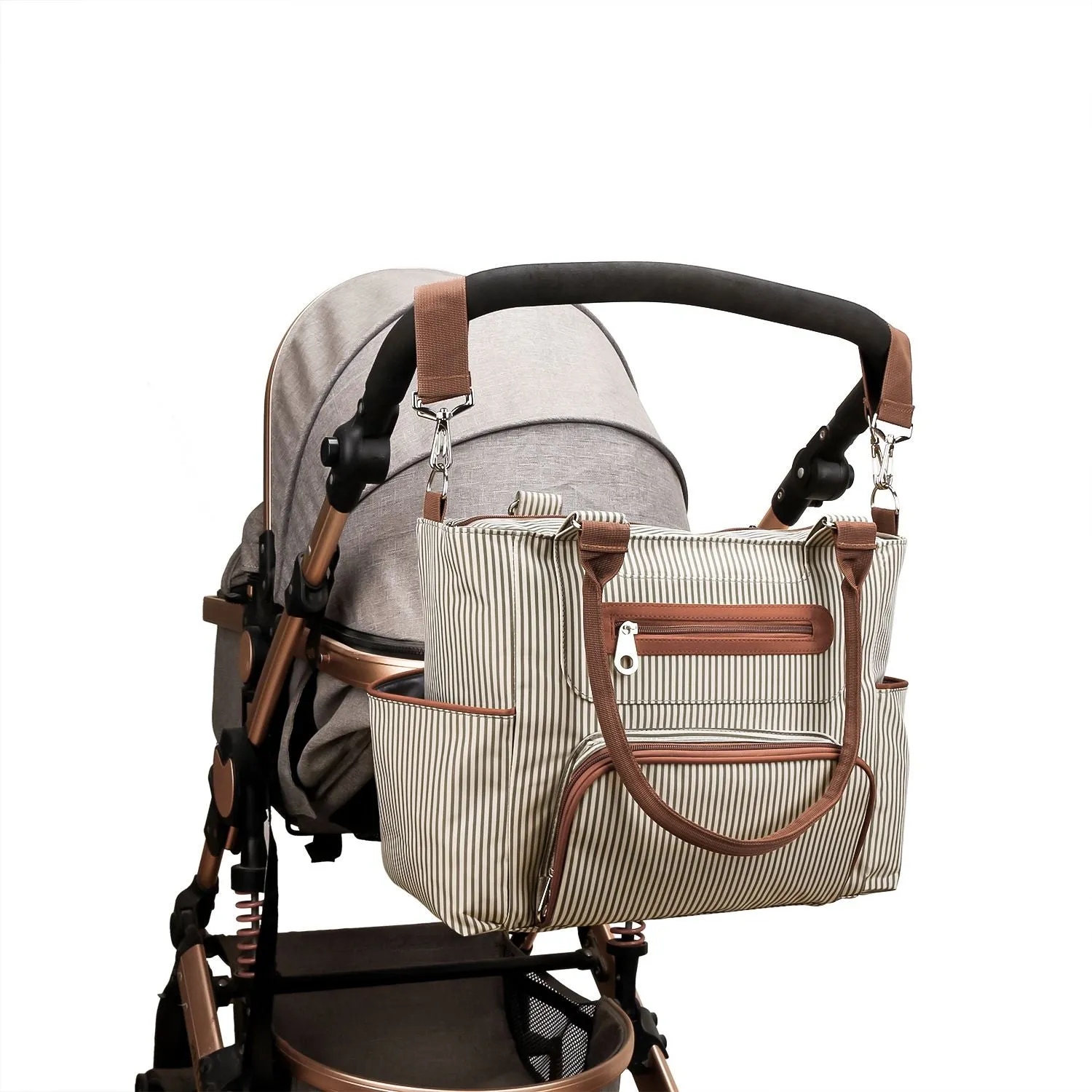 8Pcs Baby Nappy Diaper Bags Set - Bottle Bag, Mesh Bag, Purse Diaper Pad, 2 Burp Cloths, 2 Hook Straps
