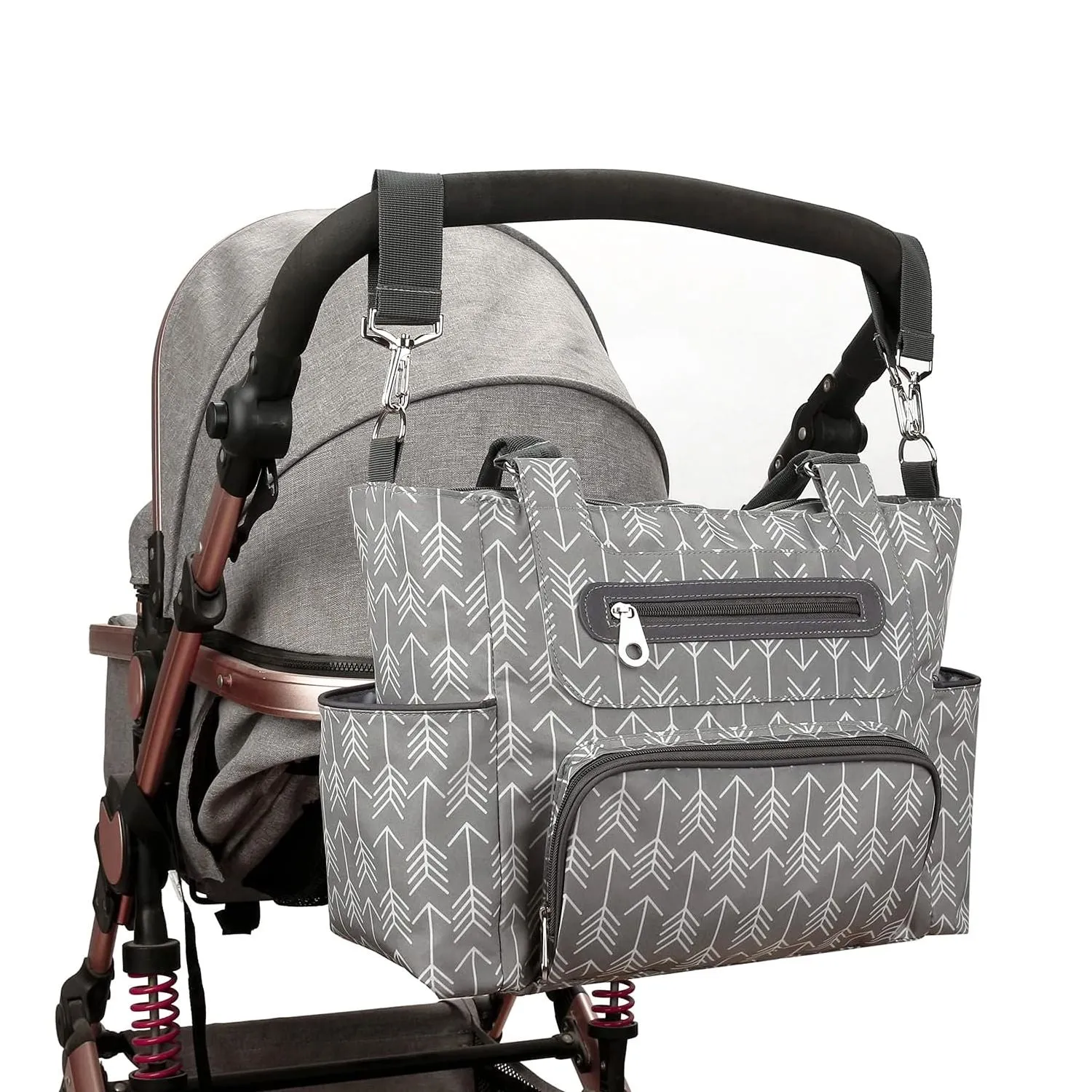 8Pcs Baby Nappy Diaper Bags Set - Bottle Bag, Mesh Bag, Purse Diaper Pad, 2 Burp Cloths, 2 Hook Straps