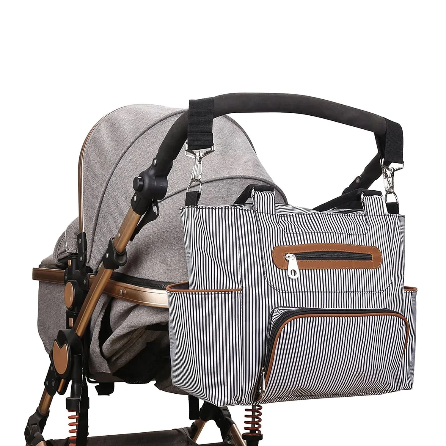 8Pcs Baby Nappy Diaper Bags Set - Bottle Bag, Mesh Bag, Purse Diaper Pad, 2 Burp Cloths, 2 Hook Straps