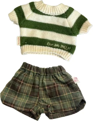 9-12''/30cm Stuffed Animals Doll Clothes Knit Sweater & Checkered Shorts Set for Teddybear/bumbly Bear and Bashful Bunny（NO Doll