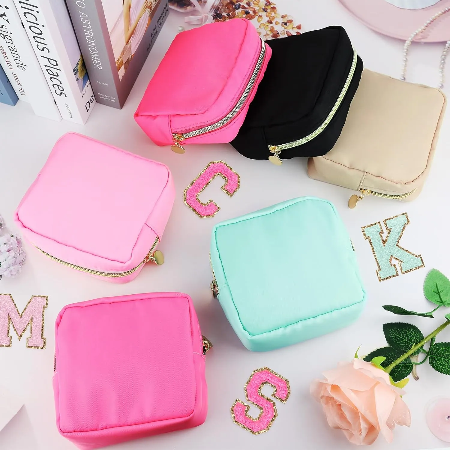9 Pcs Mini Makeup Bags Bulk Nylon Cosmetic Bags Pouch for Purse Travel Bag Pouch Toiletry Organizer Pouches Bag for Women, Small Zipper Pouch Preppy Coin Purse for Custom Birthday Gifts (Light blue)