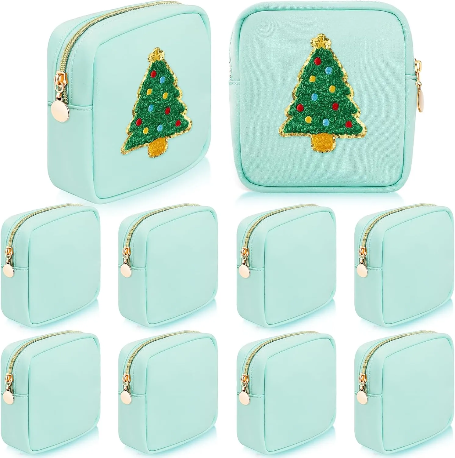 9 Pcs Mini Makeup Bags Bulk Nylon Cosmetic Bags Pouch for Purse Travel Bag Pouch Toiletry Organizer Pouches Bag for Women, Small Zipper Pouch Preppy Coin Purse for Custom Birthday Gifts (Light blue)