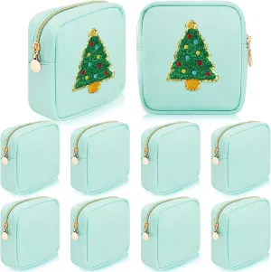 9 Pcs Mini Makeup Bags Bulk Nylon Cosmetic Bags Pouch for Purse Travel Bag Pouch Toiletry Organizer Pouches Bag for Women, Small Zipper Pouch Preppy Coin Purse for Custom Birthday Gifts (Light blue)