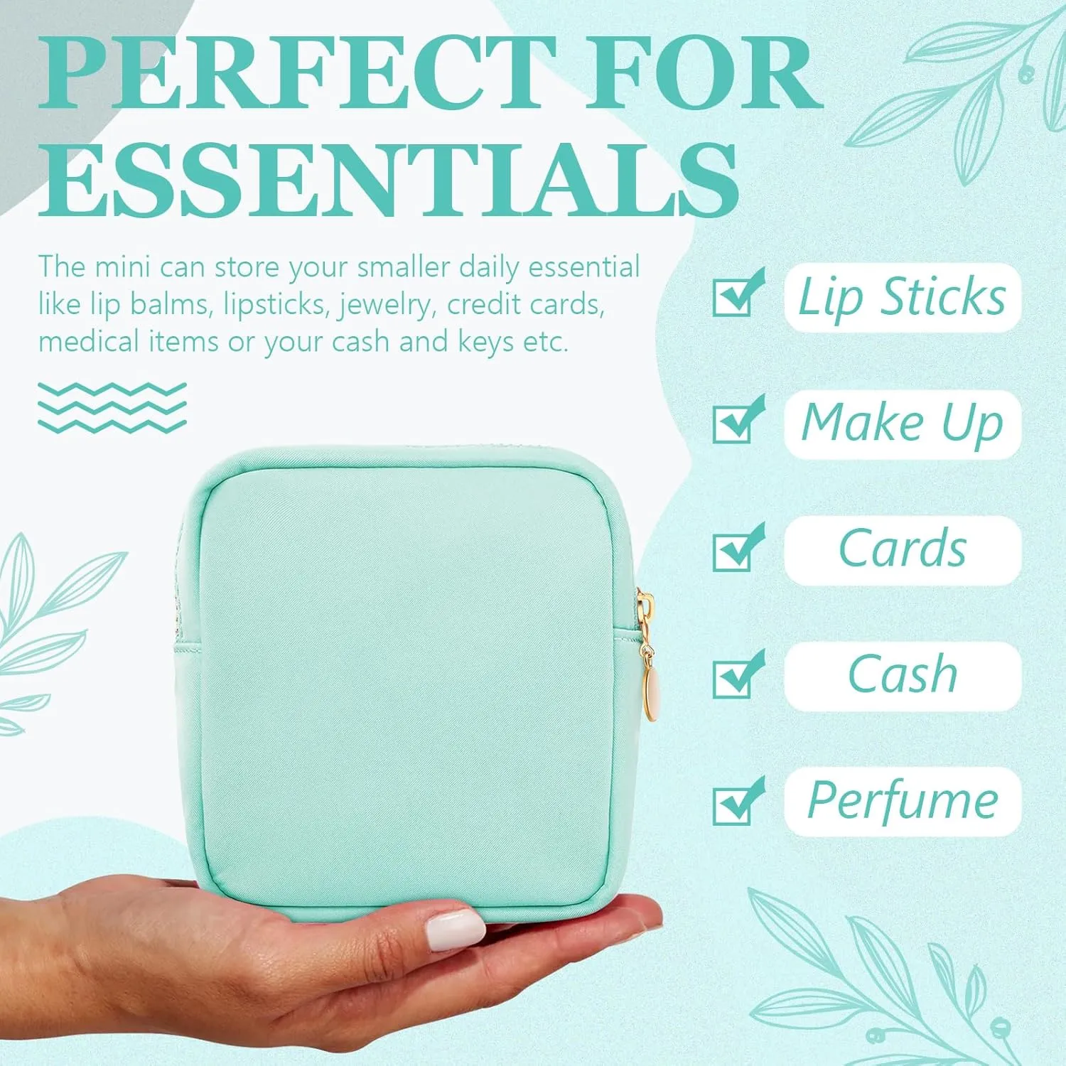 9 Pcs Mini Makeup Bags Bulk Nylon Cosmetic Bags Pouch for Purse Travel Bag Pouch Toiletry Organizer Pouches Bag for Women, Small Zipper Pouch Preppy Coin Purse for Custom Birthday Gifts (Light blue)