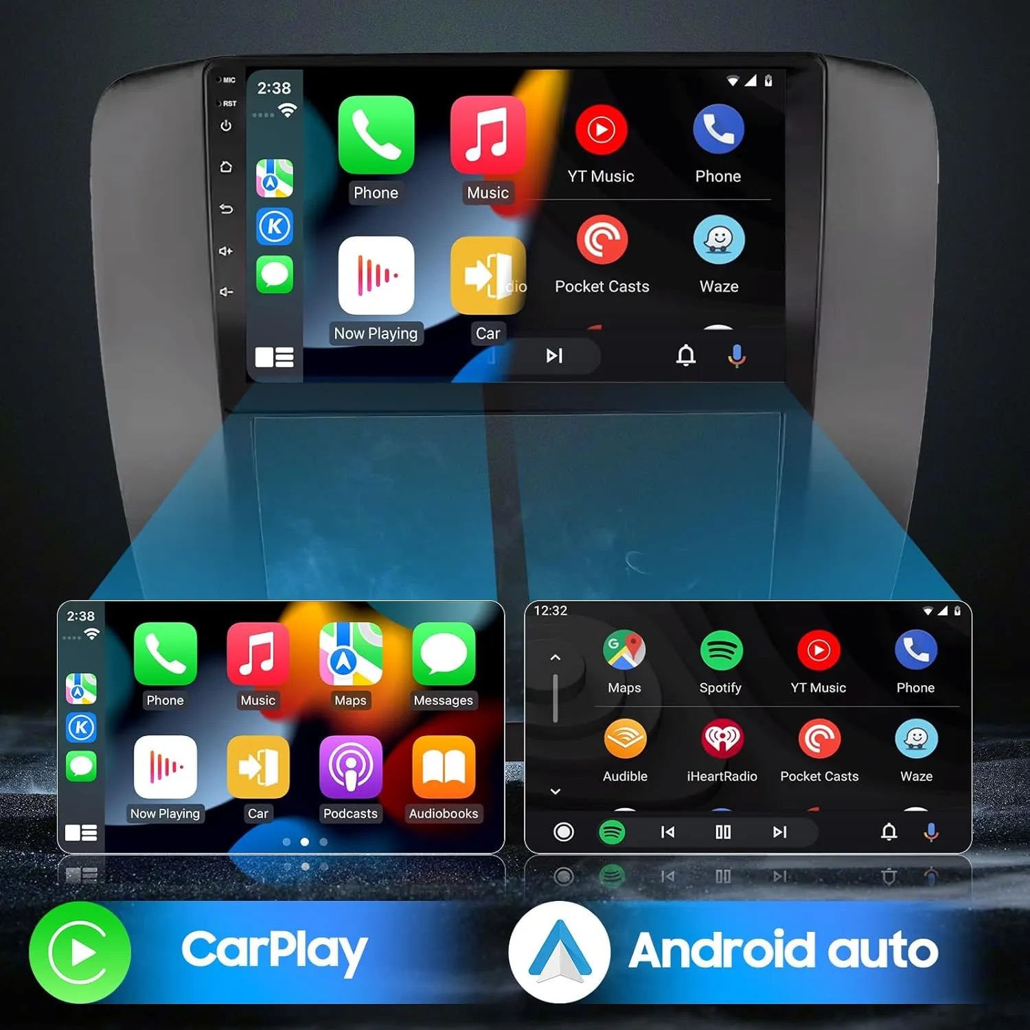 9" Car Radio Stereo Kit for GMC Sierra Yukon Tahoe 2007-2013 Silverado 2010-2013, 8 Core IPS Touch Screen with Carplay Android Auto, Bluetooth SWC Backup Camera-Black