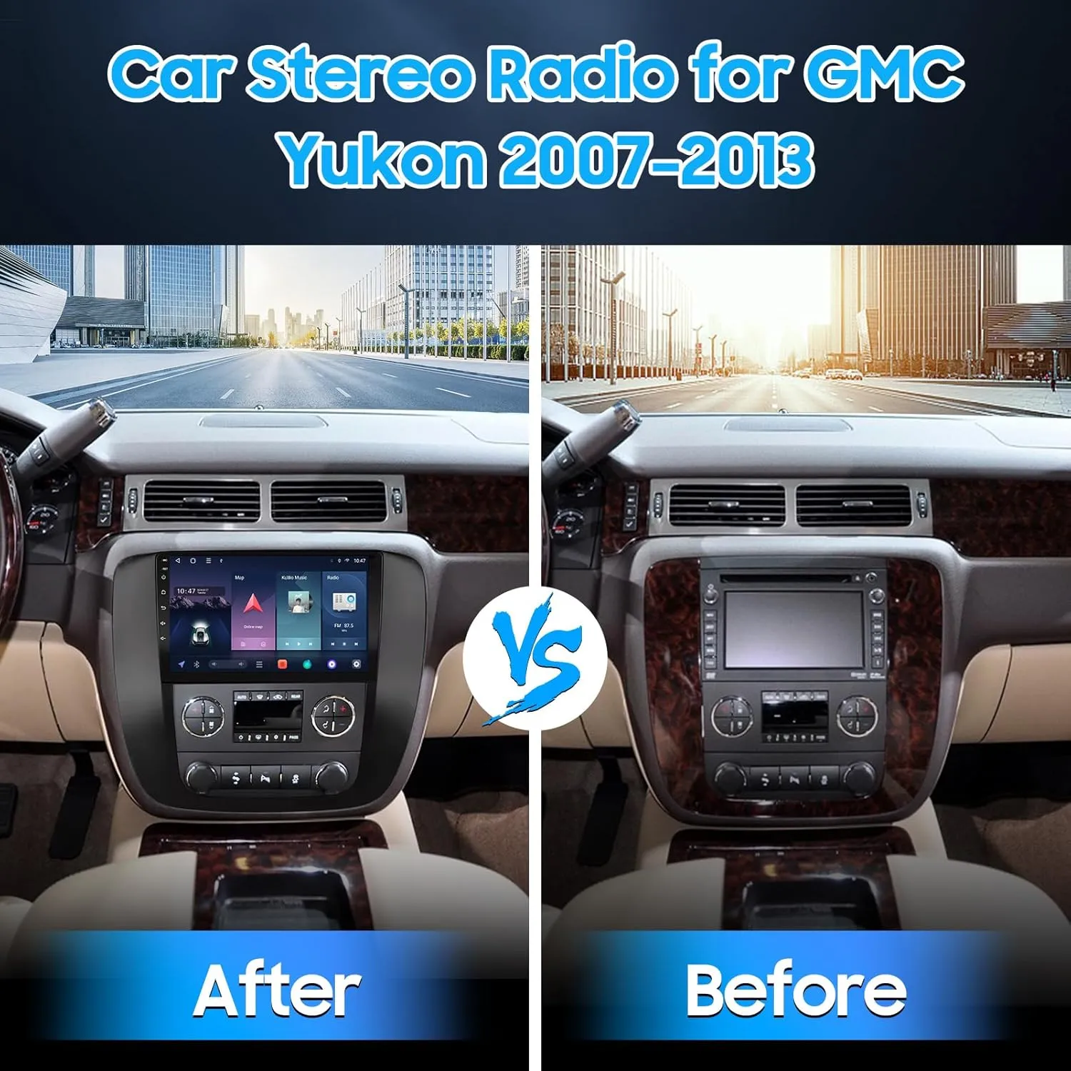 9" Car Radio Stereo Kit for GMC Sierra Yukon Tahoe 2007-2013 Silverado 2010-2013, 8 Core IPS Touch Screen with Carplay Android Auto, Bluetooth SWC Backup Camera-Black