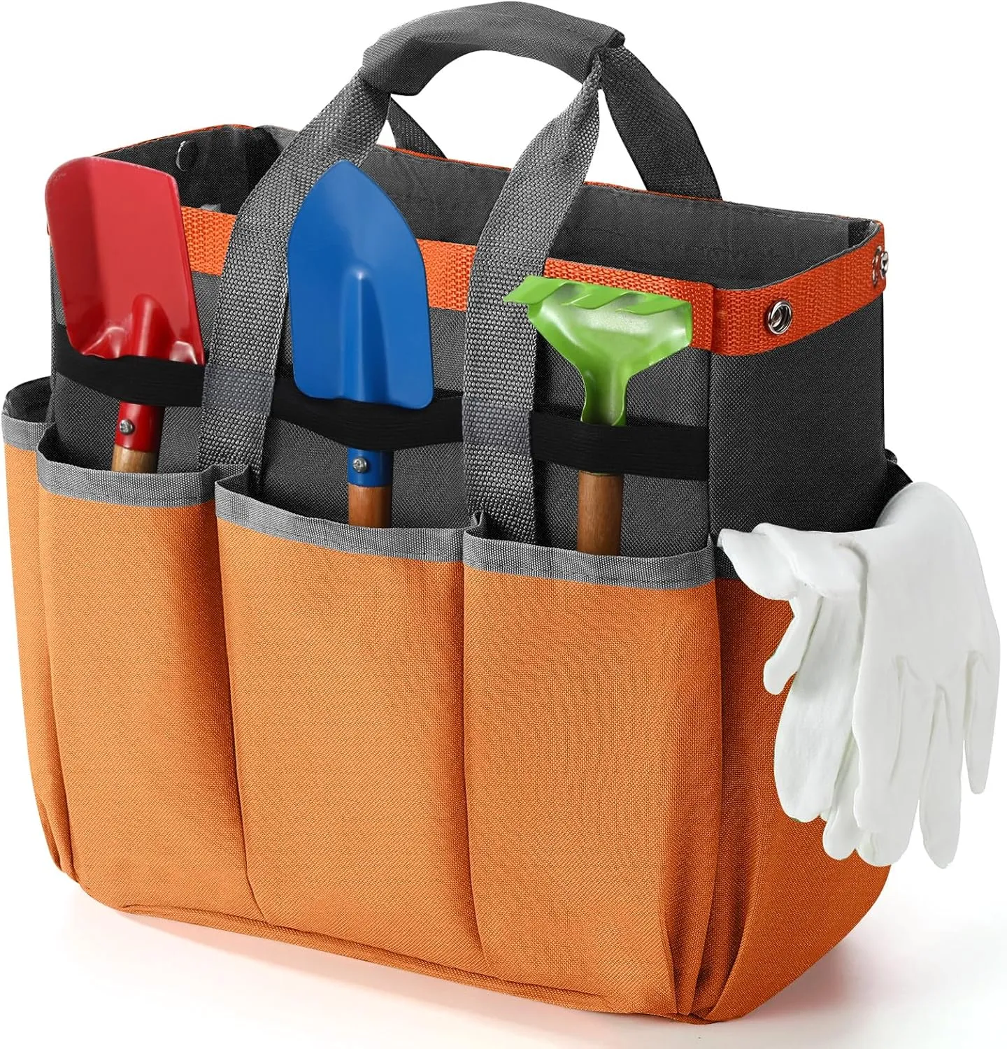Abbylike Garden Tool Bag Garden Storage Bags with 8 Pockets Storage Organizer with Handle Oxford Cloth Tool Holder for Pottery Gardener Electrician Contractor Repairman 12" x 12" x 6"(Orange)