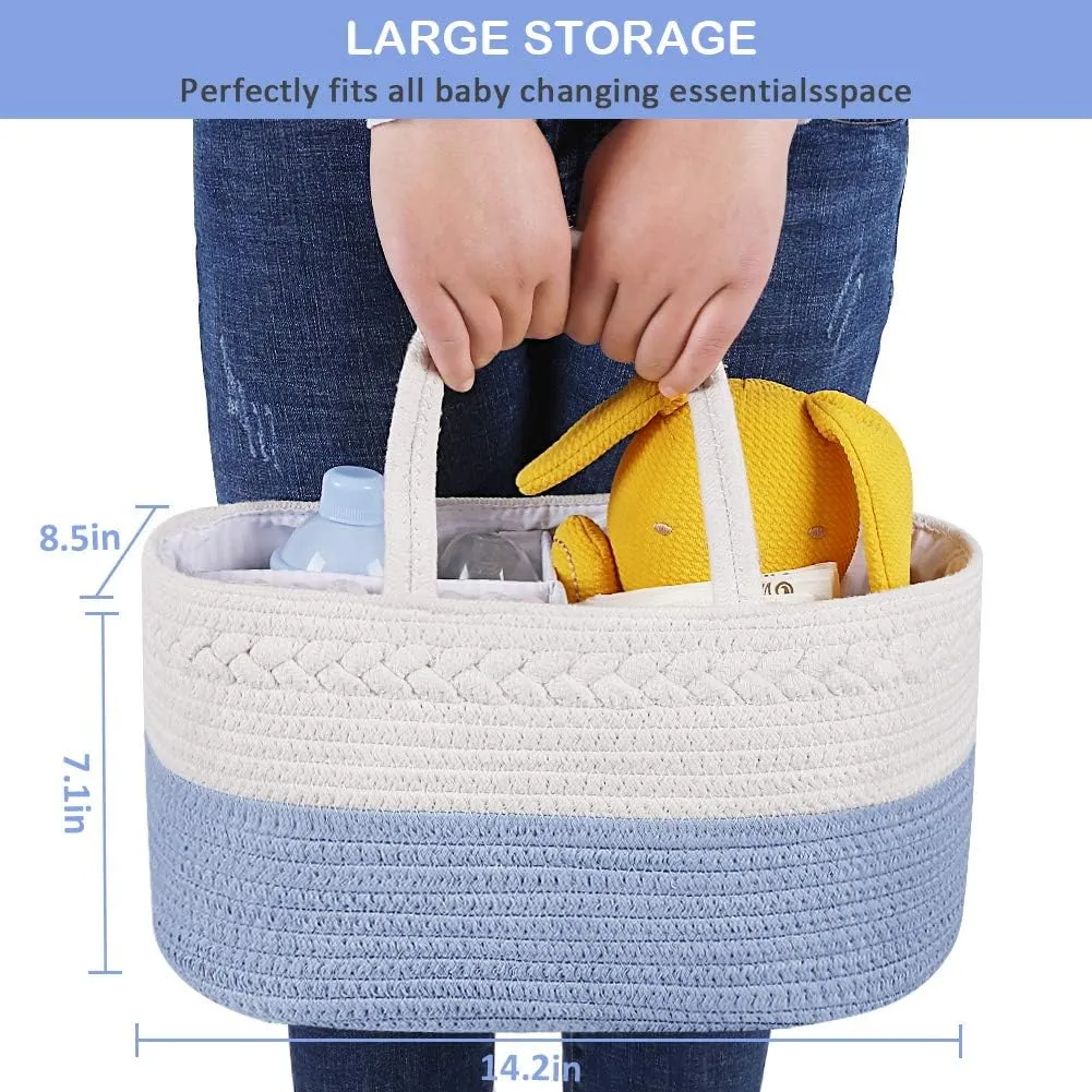 ABenkle Diaper Caddy Organizer - Cotton Rope Nursery Storage Basket for Baby Essentials, Boys & Girls Shower Gift, Changing Table Organizer