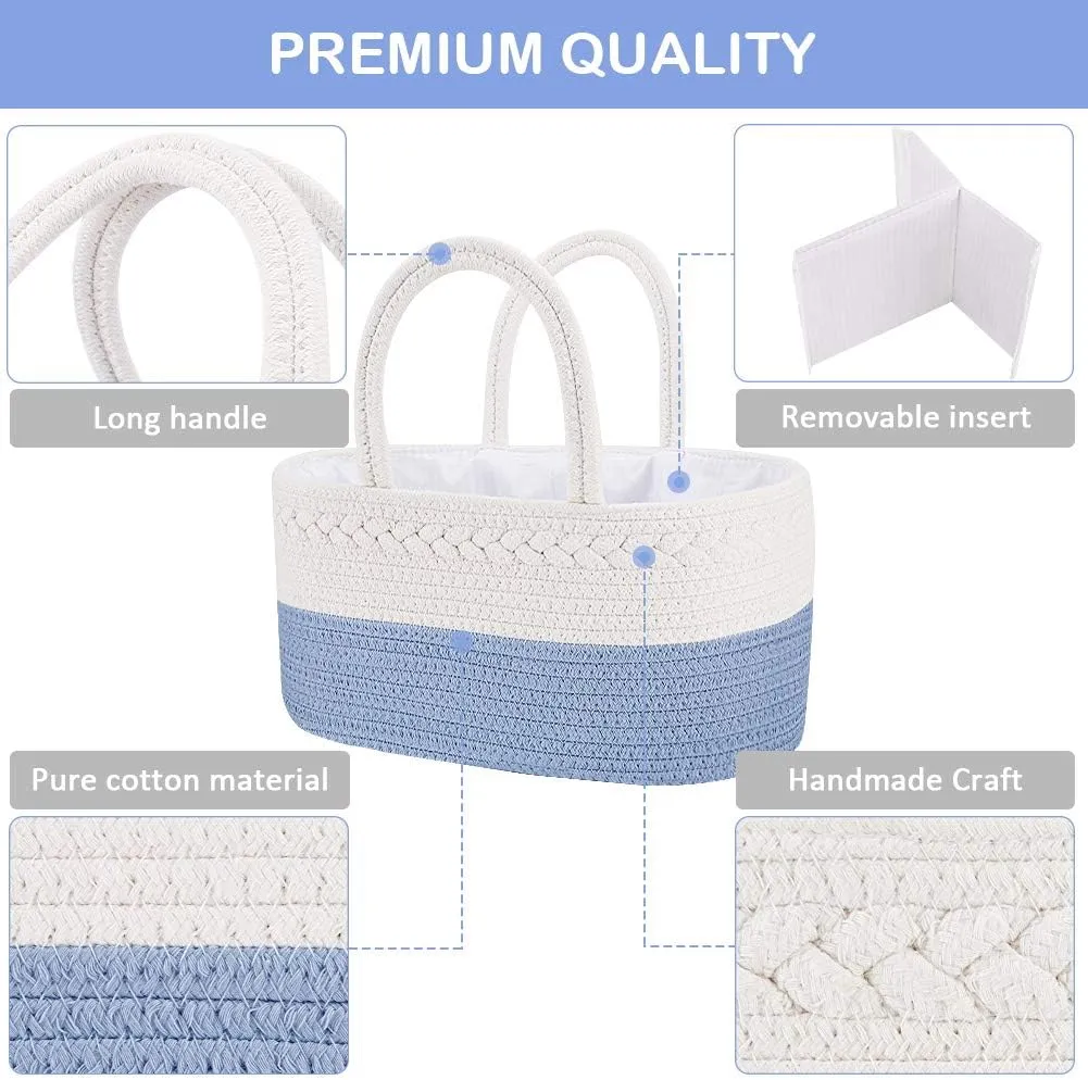 ABenkle Diaper Caddy Organizer - Cotton Rope Nursery Storage Basket for Baby Essentials, Boys & Girls Shower Gift, Changing Table Organizer