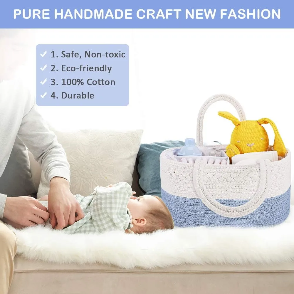 ABenkle Diaper Caddy Organizer - Cotton Rope Nursery Storage Basket for Baby Essentials, Boys & Girls Shower Gift, Changing Table Organizer