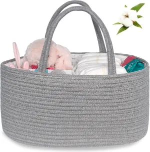 ABenkle Diaper Caddy Organizer, Rustic Boho Cotton Rope Nursery Baby Basket, Changing Table Organizer for Baby Diaper Storage, Neutral Grey
