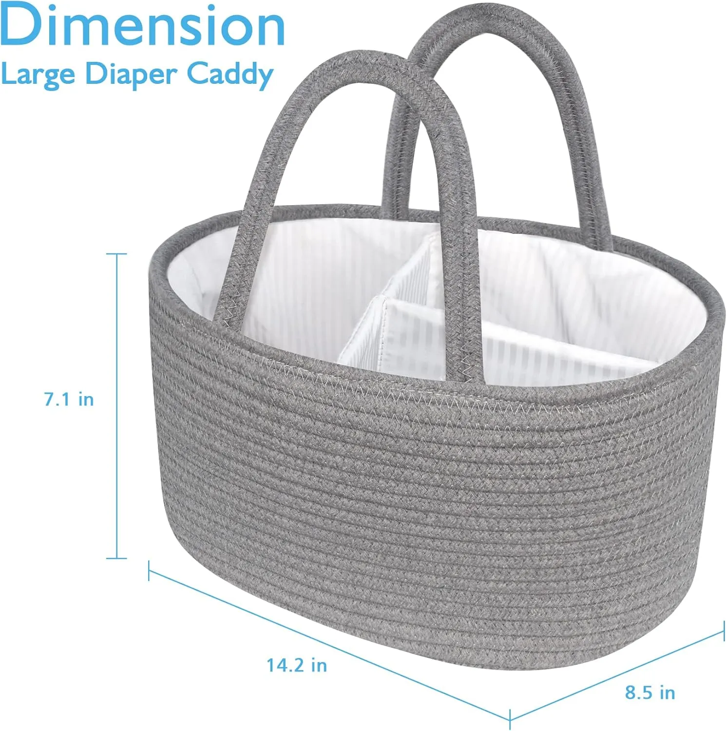 ABenkle Diaper Caddy Organizer, Rustic Boho Cotton Rope Nursery Baby Basket, Changing Table Organizer for Baby Diaper Storage, Neutral Grey